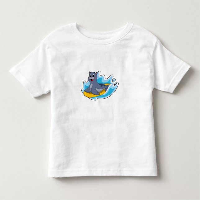 T-shirt Pour Les Tous Petits Sceau comme surfeur avec Surfboard (Devant)