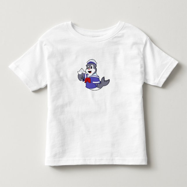 T-shirt Pour Les Tous Petits Sceller comme marin avec bateau (Devant)