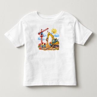 T-shirt Pour Les Tous Petits Scène de chantier avec grue, excavatrice et petits