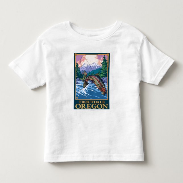 T-shirt Pour Les Tous Petits Scène de pêche de mouche - Troutdale, Orégon (Devant)