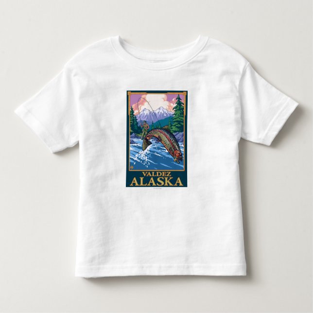 T-shirt Pour Les Tous Petits Scène de pêche de mouche - Valdez, Alaska (Devant)