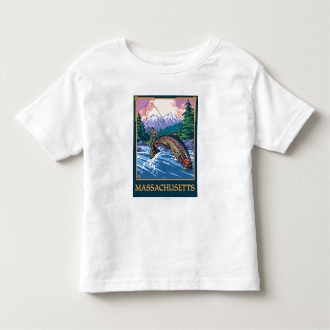 T-shirt Pour Les Tous Petits Scène de pêcheur de MassachusettsAngler (Devant)