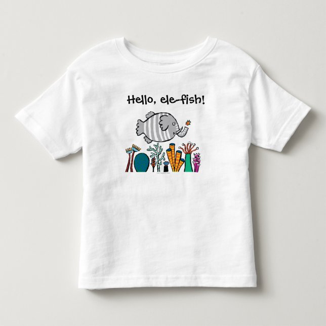 T-shirt Pour Les Tous Petits Scène mignonne de poissons d'éléphant avec le (Devant)