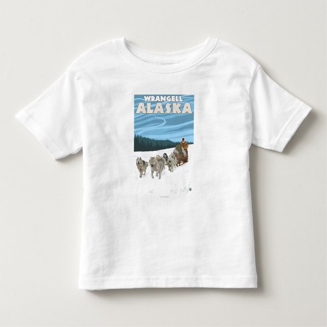 T-shirt Pour Les Tous Petits Scène Sledding de chien - Wrangell, Alaska (Devant)