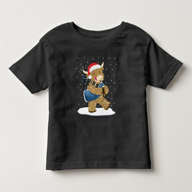 T-shirt Pour Les Tous Petits Scottish Highland Cow Christmas Piper (Devant)