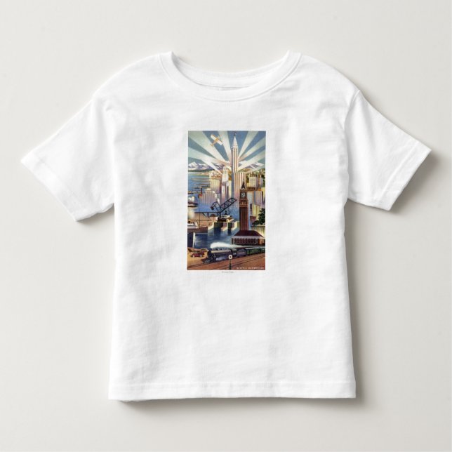 T-shirt Pour Les Tous Petits Seattle, Washington - vue du centre ville (Devant)