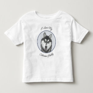 T-shirt Pour Les Tous Petits Sibérie Husky (noir et blanc) Peinture Chien Art