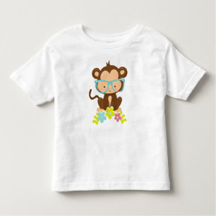 T-shirt Pour Les Tous Petits Singe Hipster, Singe Avec Lunettes, Fleurs