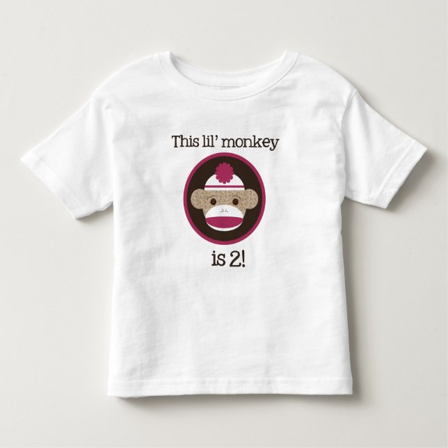 T-shirt Pour Les Tous Petits Singe rose de chaussette : Deuxième anniversaire (Devant)