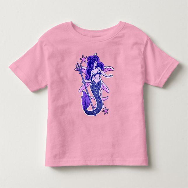 T-shirt Pour Les Tous Petits Sirène Pin-Up Rétro Rose Violet Et Bleu (Devant)