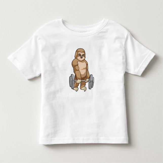 T-shirt Pour Les Tous Petits Sloth au Bodybuilding avec Barbell (Devant)