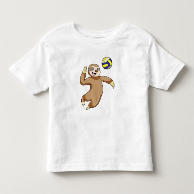T-shirt Pour Les Tous Petits Sloth comme joueur de volleyball avec volleyball (Devant)