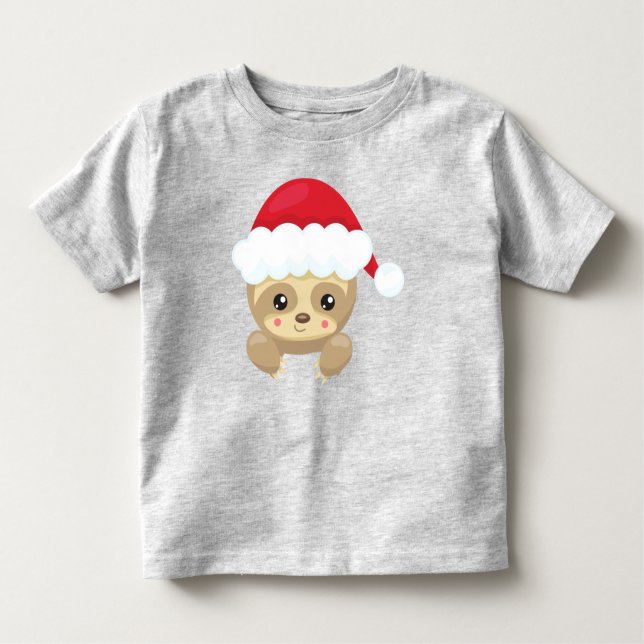 T-shirt Pour Les Tous Petits Sloth de Noël, Jolie Sloth, Santa Hat, Noël (Devant)