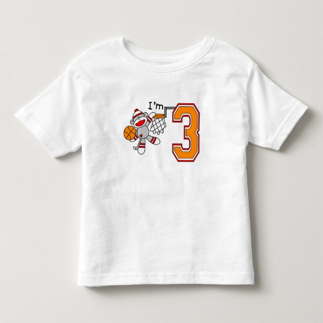 T-shirt Pour Les Tous Petits Sock Monkey Hoops 3e anniversaire (Devant)