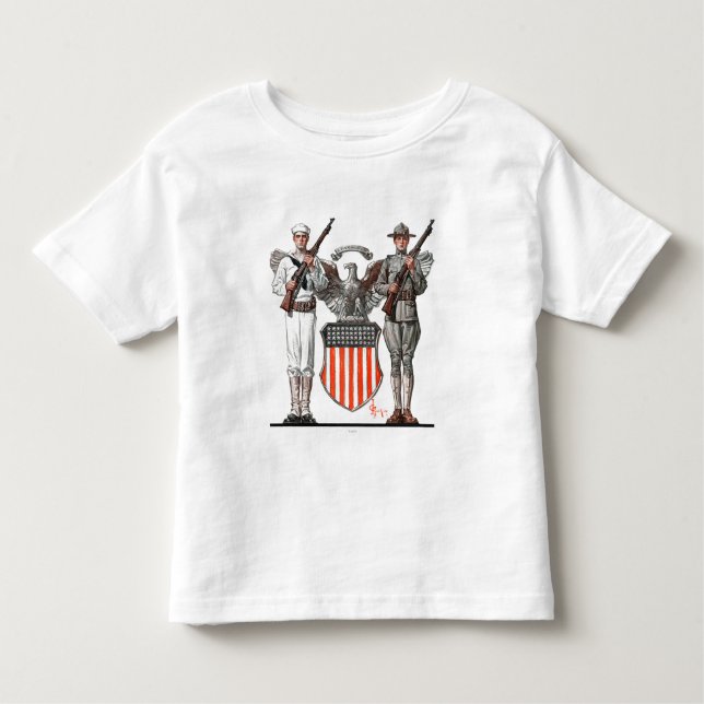 T-shirt Pour Les Tous Petits Soldat, marin et bouclier des États-Unis (Devant)