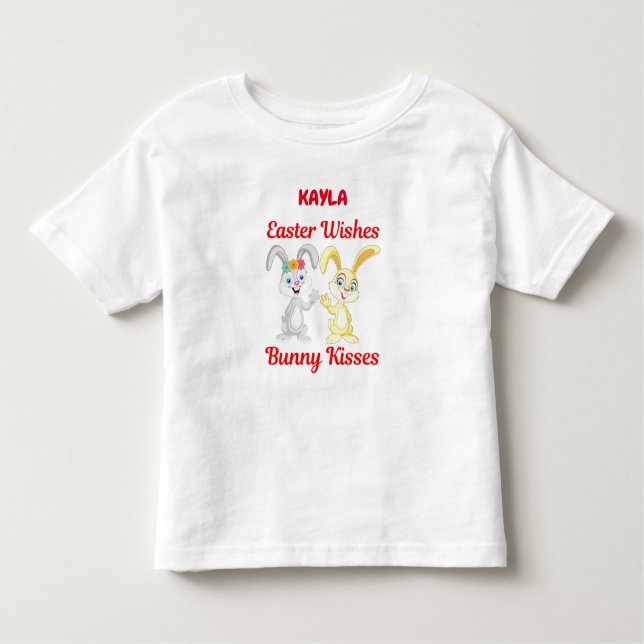 T-SHIRT POUR LES TOUS PETITS "SOUHAITS DE PÂQUES, BUNNY KISSES" PERSONNALISÉ (Devant)