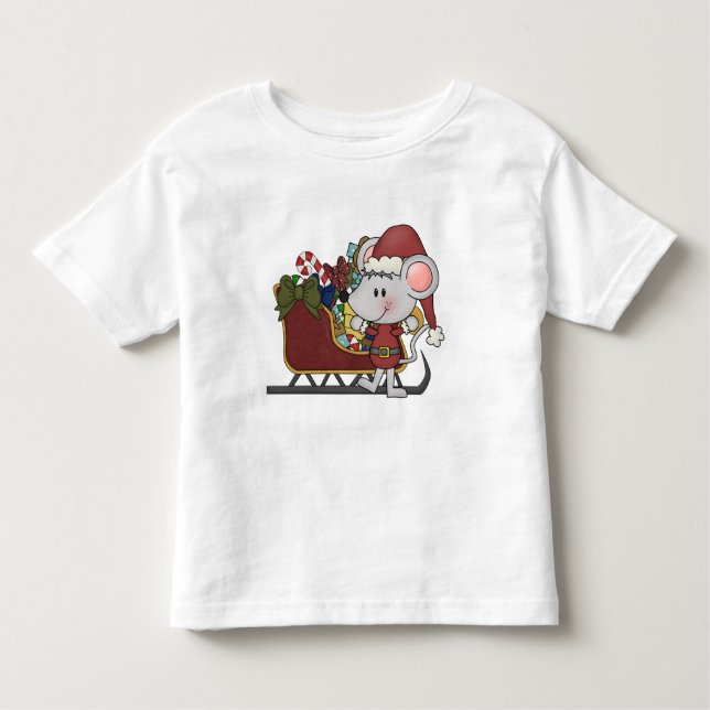 T-shirt Pour Les Tous Petits Souris de Père Noël avec le traîneau (Devant)