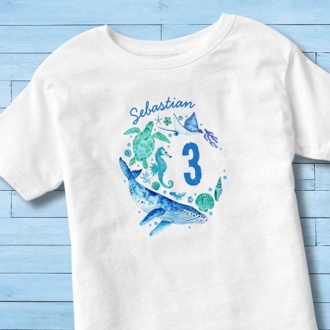 T-shirt Pour Les Tous Petits Sous la mer Anniversaire Boy Aquarelle Océan Anima (Under the Sea Birthday Boy Watercolor Ocean Animal Toddler T-shirt)