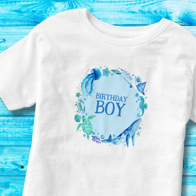 T-shirt Pour Les Tous Petits Sous la mer Anniversaire Boy Blue Aquarelle (Under the Sea Birthday Boy Blue Watercolor Toddler T-shirt)