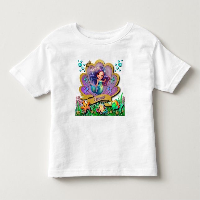 T-shirt Pour Les Tous Petits Sous l'océan & Fête d'anniversaire de fille sirène (Devant)