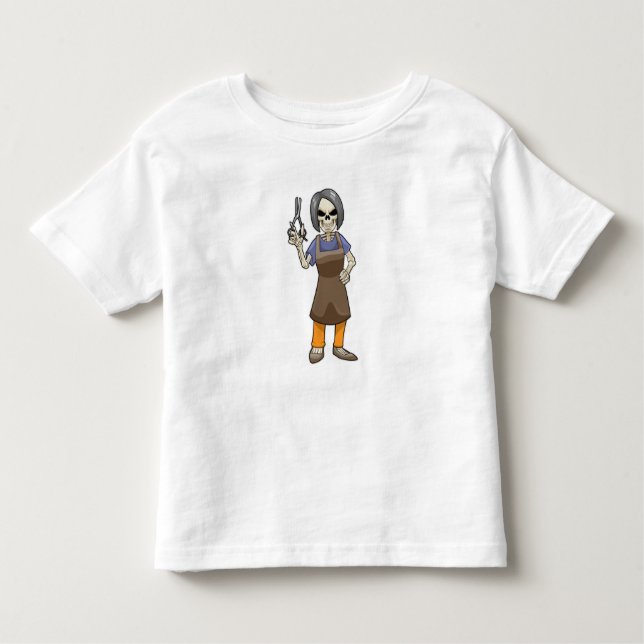 T-shirt Pour Les Tous Petits Squelette comme coiffeur avec ciseaux (Devant)