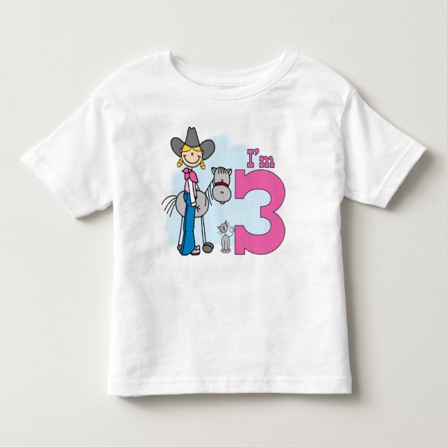 T-shirt Pour Les Tous Petits Stick Cowgirl 3e anniversaire (Devant)