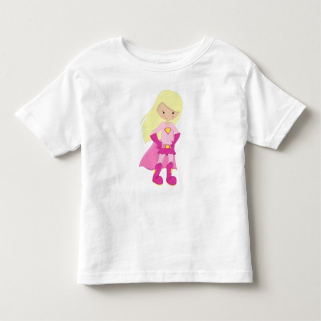 T-shirt Pour Les Tous Petits Superhero Girl, Cheveux Blonde, Mignonne Girl, Cap (Devant)