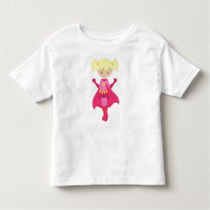 T-shirt Pour Les Tous Petits Superhero Girl, cheveux blonds, cap rose, mignonne
