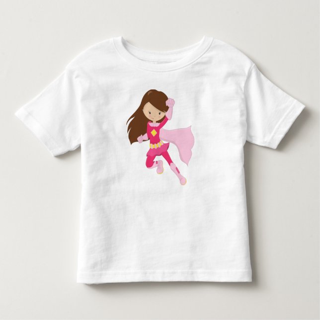 T-shirt Pour Les Tous Petits Superhero Girl, Mignonne Girl, Cheveux Brown, Cap  (Devant)