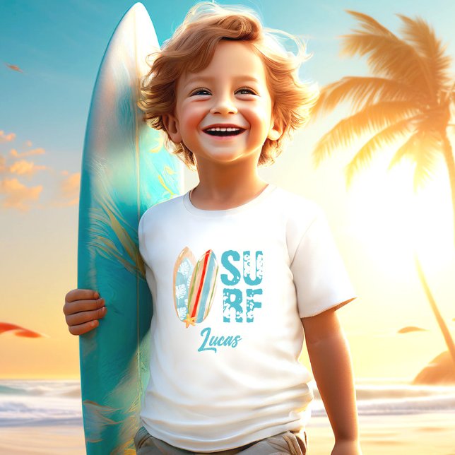 T-shirt Pour Les Tous Petits Surf Summer Beach Boy Nom personnalisé (Surf Summer Beach Boy Custom Name Toddler T-shirt)