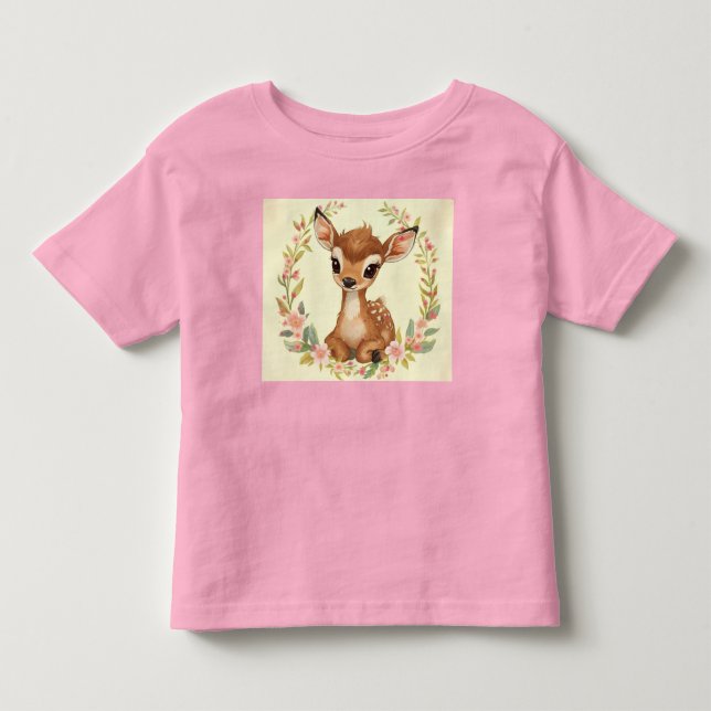 T-shirt Pour Les Tous Petits Sweet Forest Fawn in flower wreath (Devant)