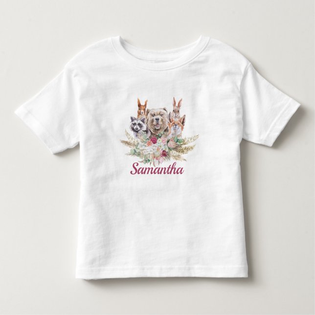 T-shirt Pour Les Tous Petits Sweet Girl Boho Woodland Forest Animaux (Devant)