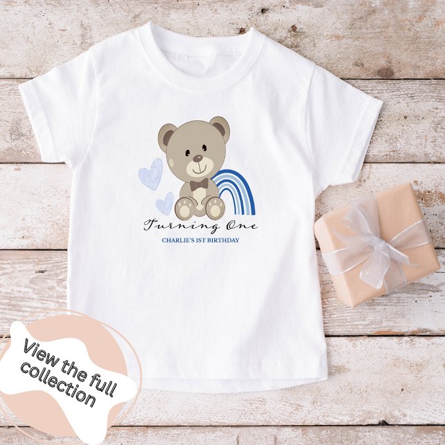 T-shirt Pour Les Tous Petits Teddy Bear 1st Birthday Blue (Créateur téléchargé)