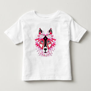 T-shirt Pour Les Tous Petits Tête de loup rose Polygone Design-24531