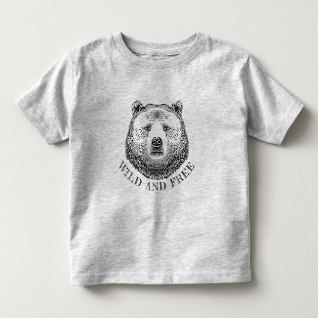 T-shirt Pour Les Tous Petits Tête D'Ours, Sauvage Et Libre, Illustration Dessin (Devant)