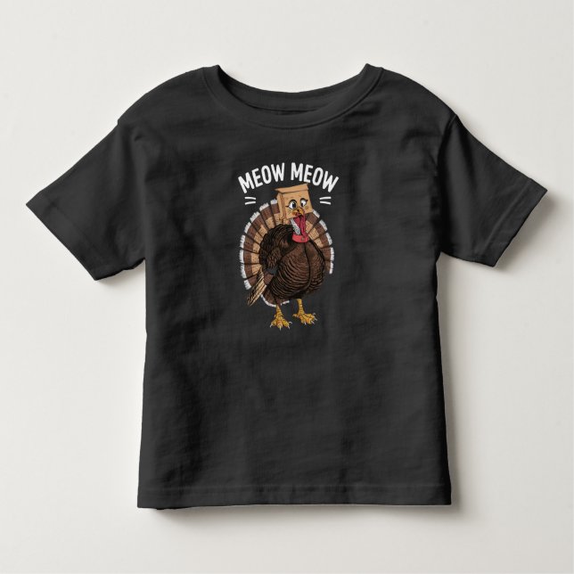 T-shirt Pour Les Tous Petits Thanksgiving Drôle Turquie Chat Meow Fall (Devant)