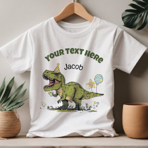 T-shirt Pour Les Tous Petits Thème de fête T-Rex Dinosaure Mignon Nom et Texte 