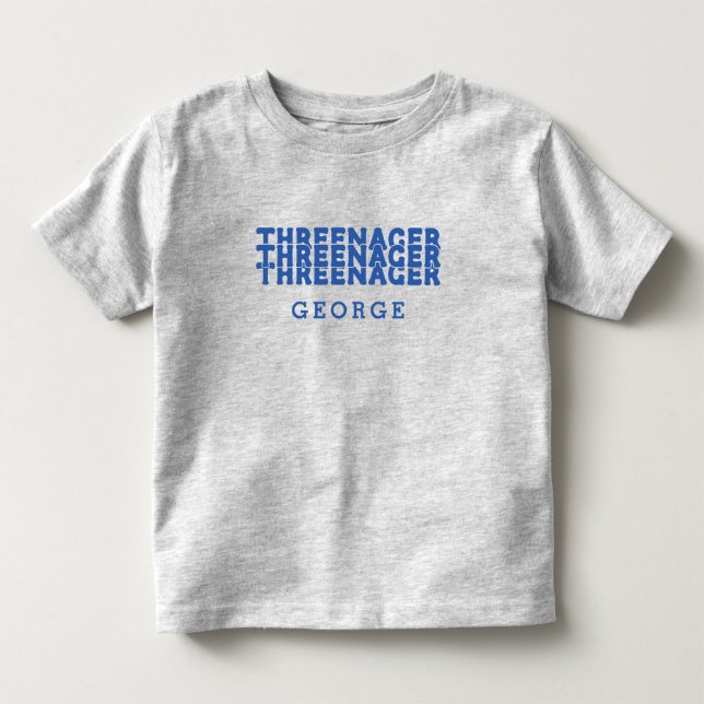T-shirt Pour Les Tous Petits Threenager lettrage rétro nom texte bleu (Devant)
