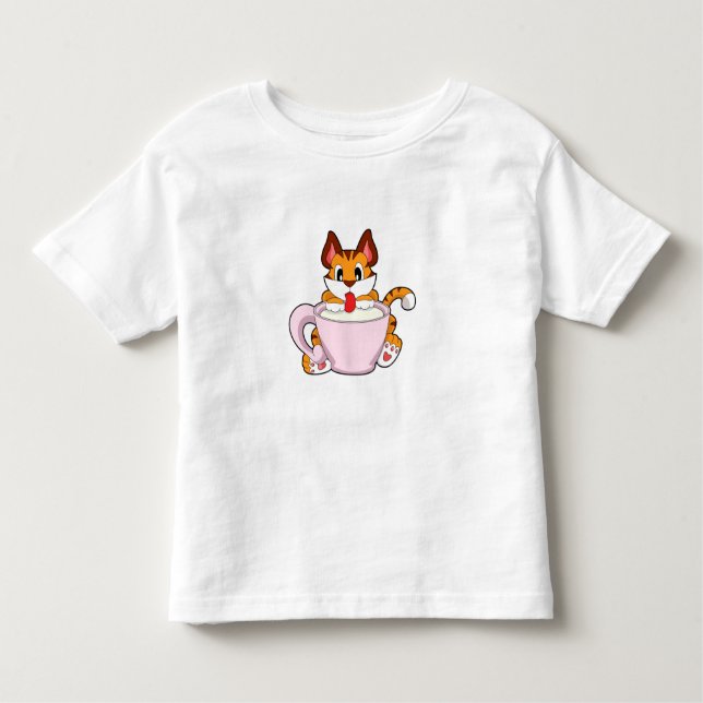 T-shirt Pour Les Tous Petits Tiger chat avec la coupe de lait.PNG (Devant)