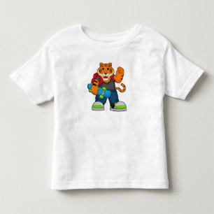 T-shirt Pour Les Tous Petits Tiger comme patineur avec skateboard