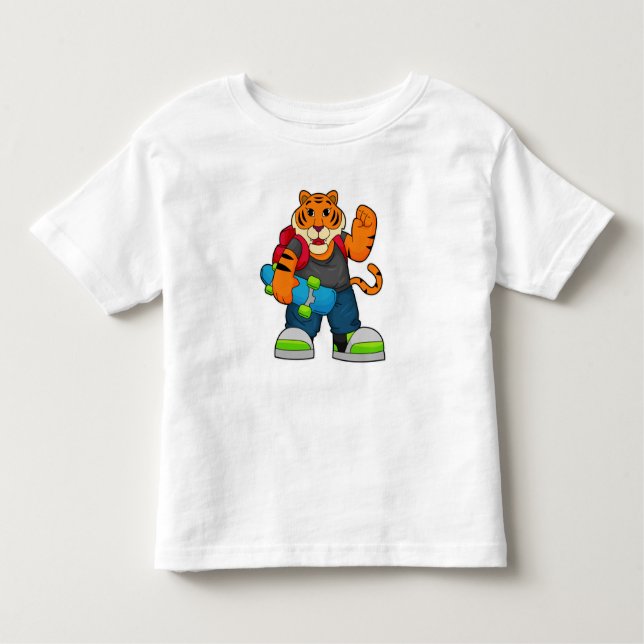 T-shirt Pour Les Tous Petits Tiger comme patineur avec skateboard (Devant)