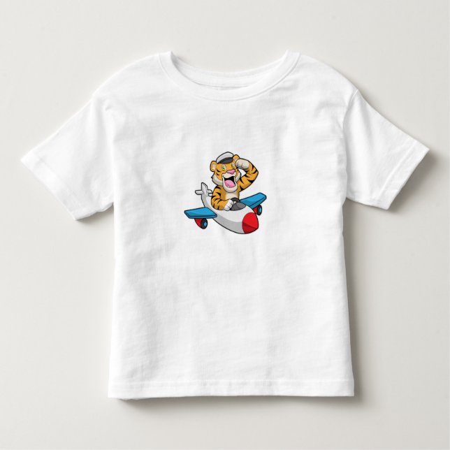 T-shirt Pour Les Tous Petits Tiger comme pilote dans l'avion (Devant)