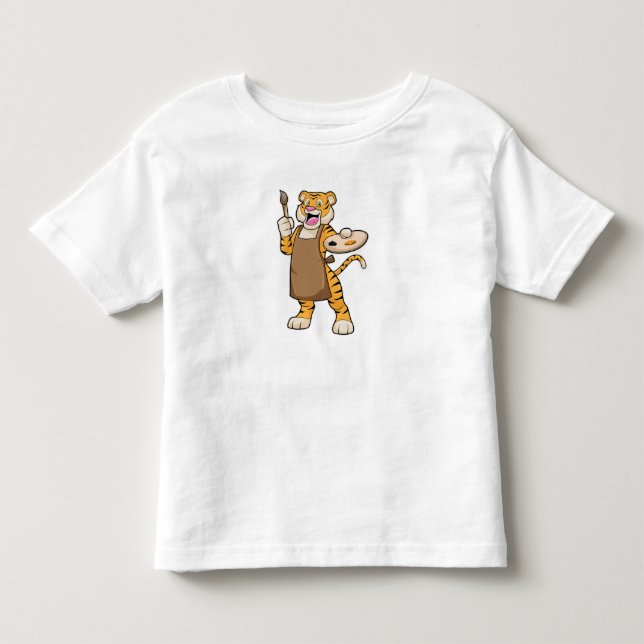 T-shirt Pour Les Tous Petits Tigre à la peinture avec peinture et pinceau (Devant)