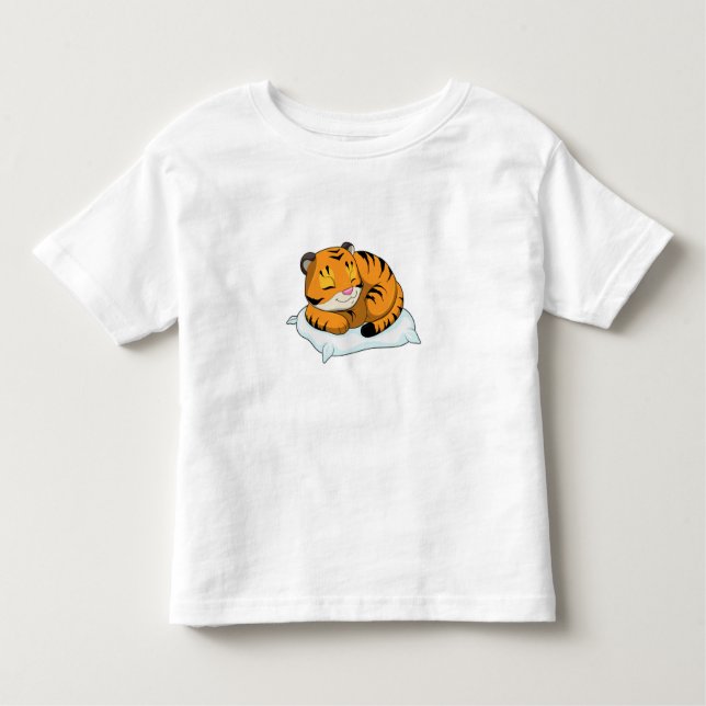 T-shirt Pour Les Tous Petits Tigre au coucher avec Coussin (Devant)