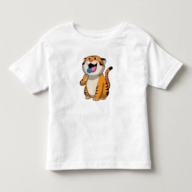 T-shirt Pour Les Tous Petits Tigre avec Lollipop (Devant)