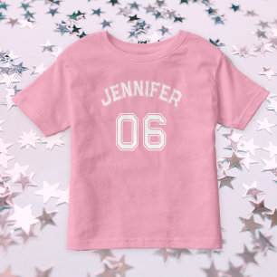 T-shirt Pour Les Tous Petits Toddler Girl Name Jersey Number Sports Pink Cotton