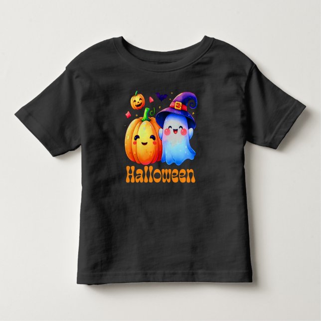 T-shirt Pour Les Tous Petits Toddler Halloween Citrouille Bat Ghost (Devant)