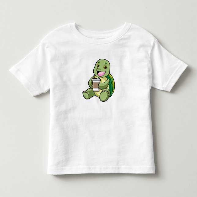 T-shirt Pour Les Tous Petits Tortue avec carapace et café à emporter (Devant)