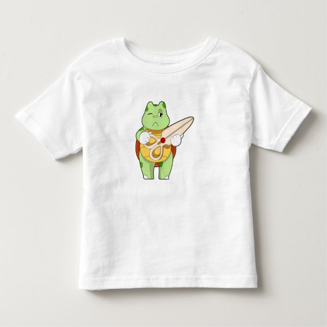 T-shirt Pour Les Tous Petits Tortue en coiffeur avec ciseaux (Devant)