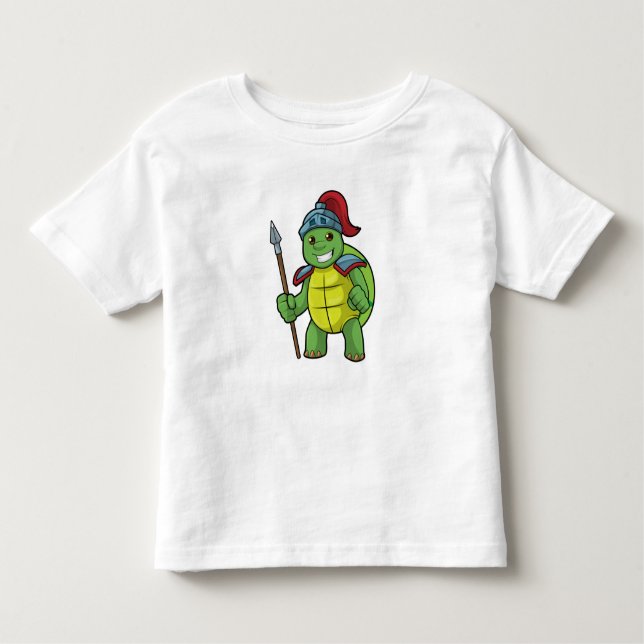T-shirt Pour Les Tous Petits Tortue en guerrier avec Spear & Helmet (Devant)